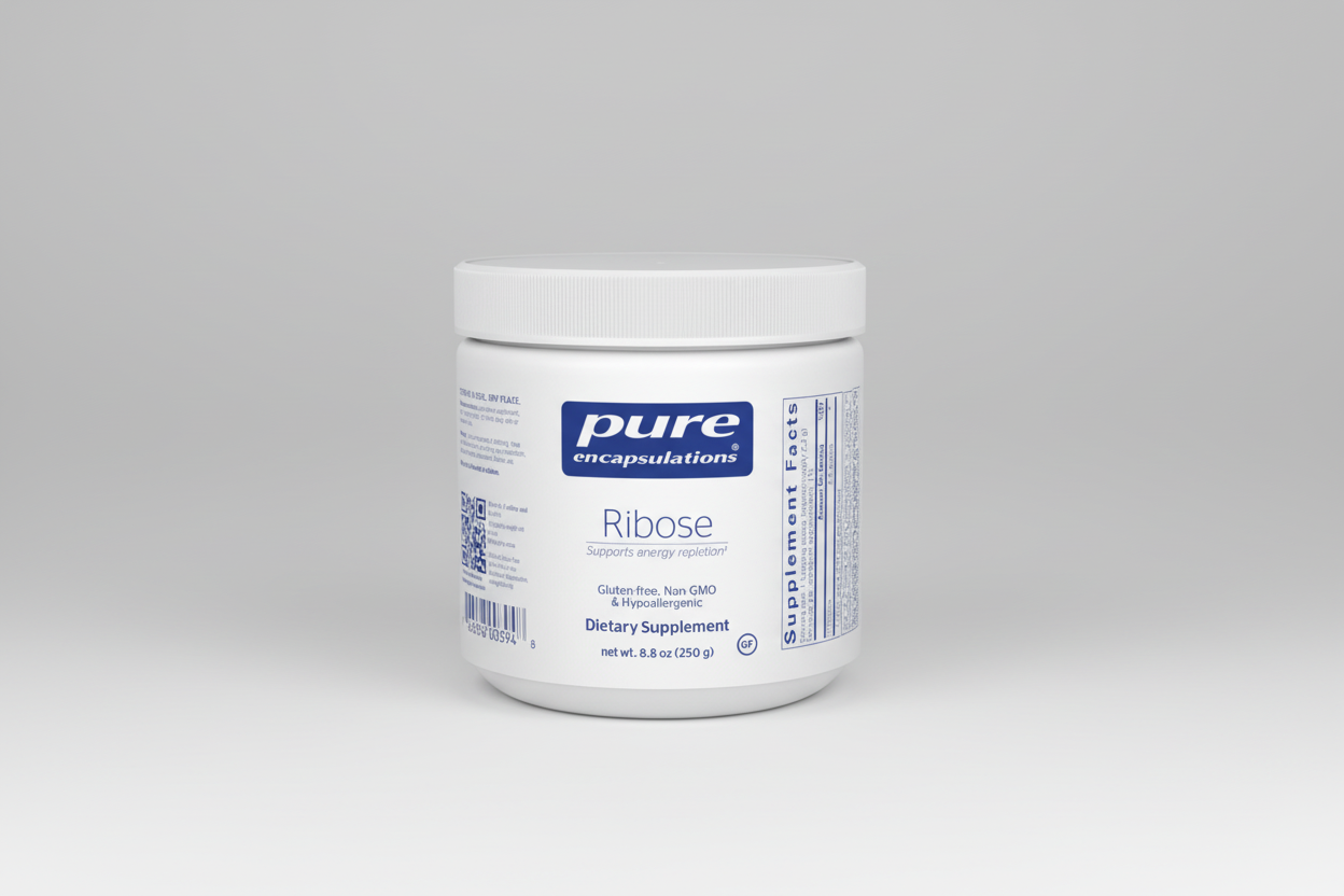 Jar of Pure Encapsulations Ribose dietary supplement on a white background
