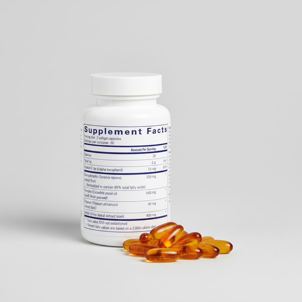 Supplement facts label with detailed nutritional information on a blue background