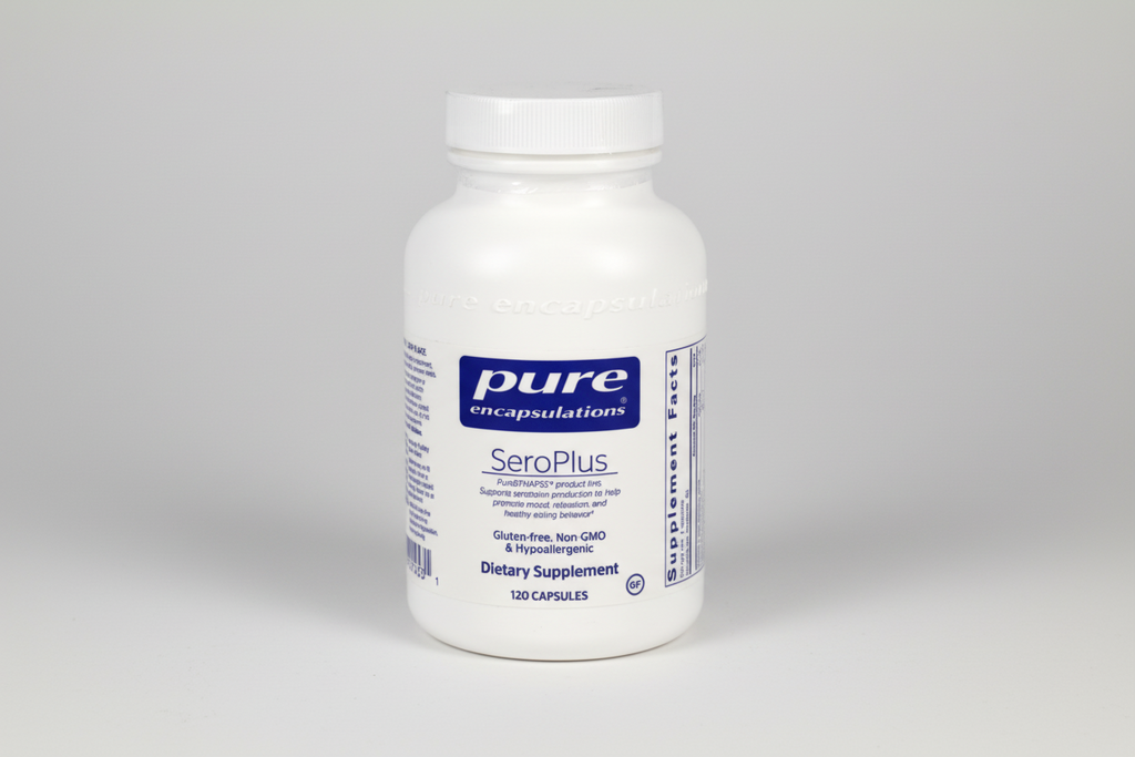 White supplement bottle labeled 'pure encapsulations SeroPlus' on a white background