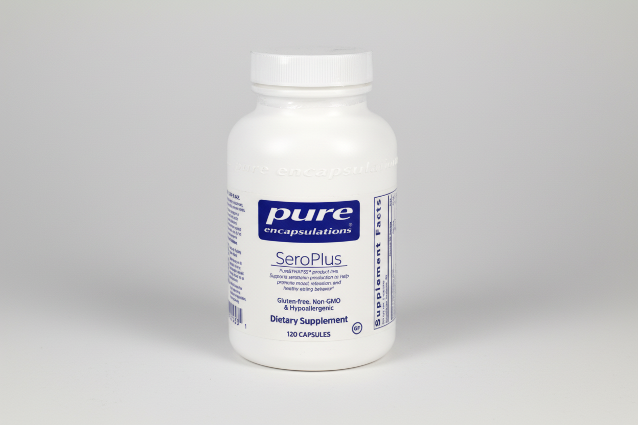White supplement bottle labeled 'pure encapsulations SeroPlus' on a white background