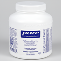 White supplement bottle labeled 'pure encapsulations Strontium (citrate)' on a white background