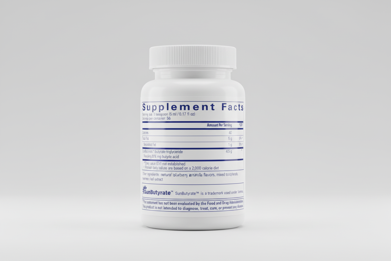 Supplement facts label for a product containing SunButyrate