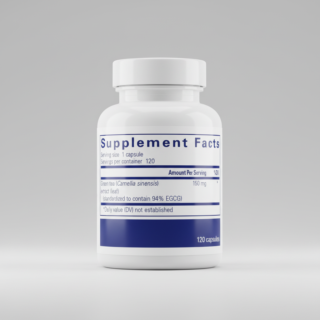 Supplement label with green tea extract information