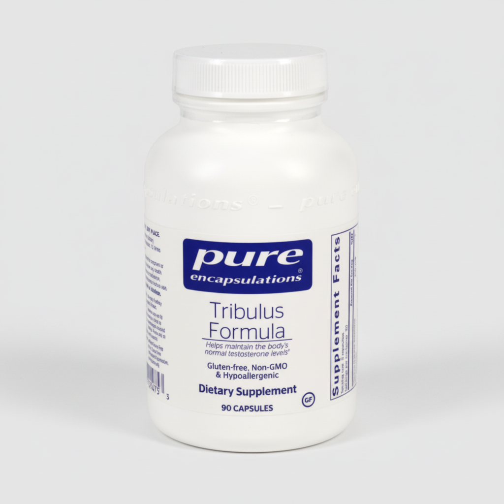 Supplement bottle labeled 'pure encapsulations Tribulus Formula' on a white background