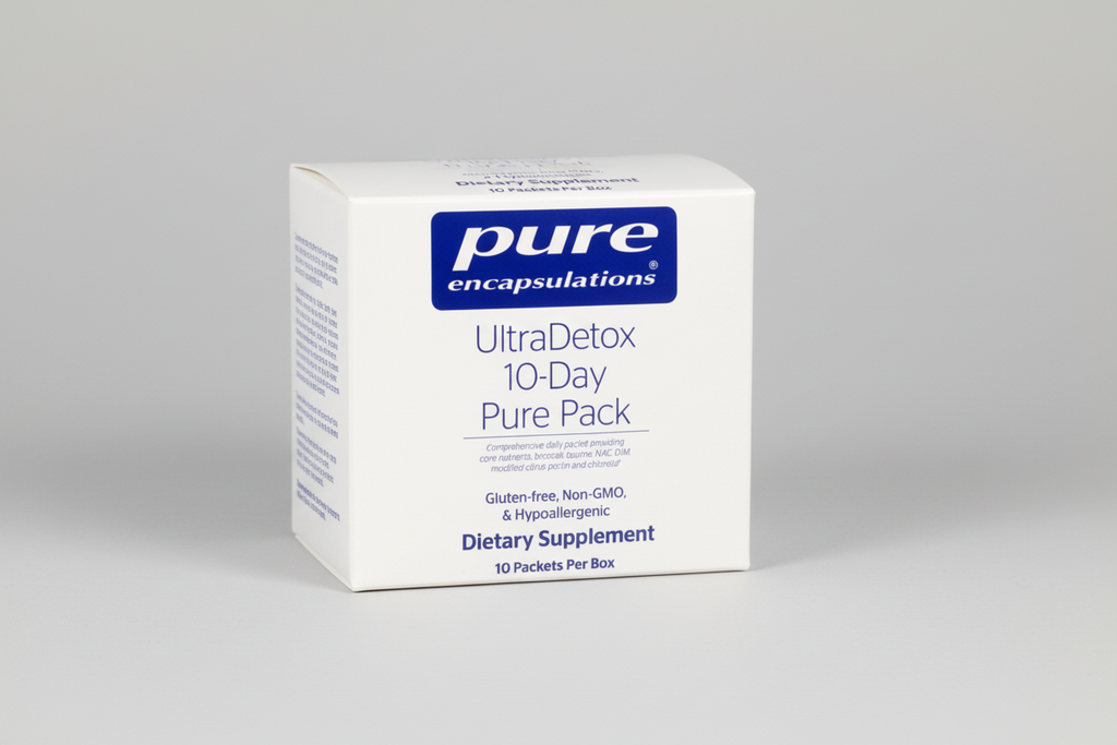 Box of Pure Encapsulations UltraDetox 10-Day Pure Pack dietary supplement on a white background