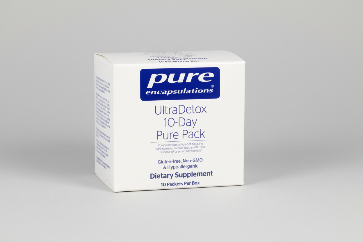 Box of Pure Encapsulations UltraDetox 10-Day Pure Pack dietary supplement on a white background