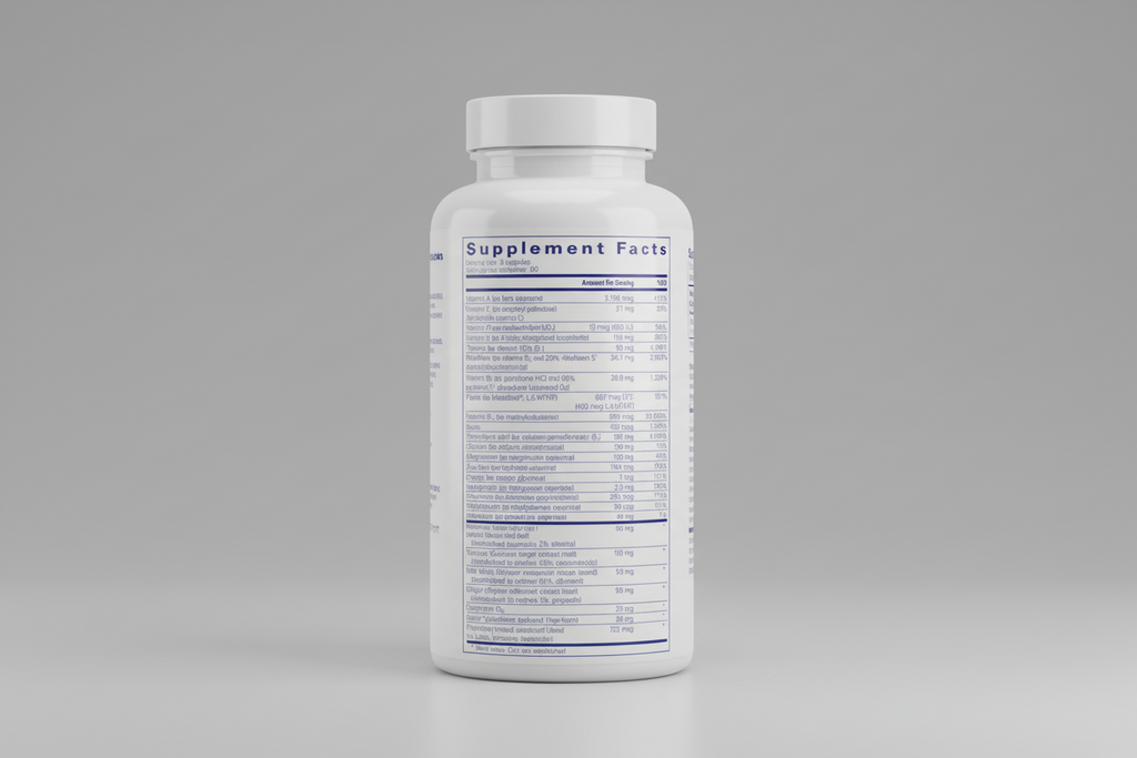 Supplement facts label with detailed nutritional information on a white background