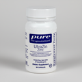 Supplement bottle labeled 'pure encapsulations UltraZin Zinc' on a white background
