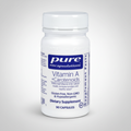 Supplement bottle labeled 'pure encapsulations Vitamin A + Carotenoids' on a white background