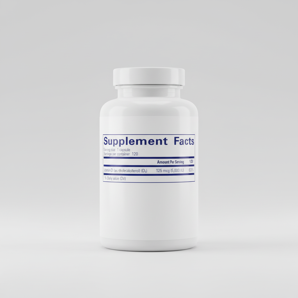 Supplement facts label with vitamin D information on a blue background