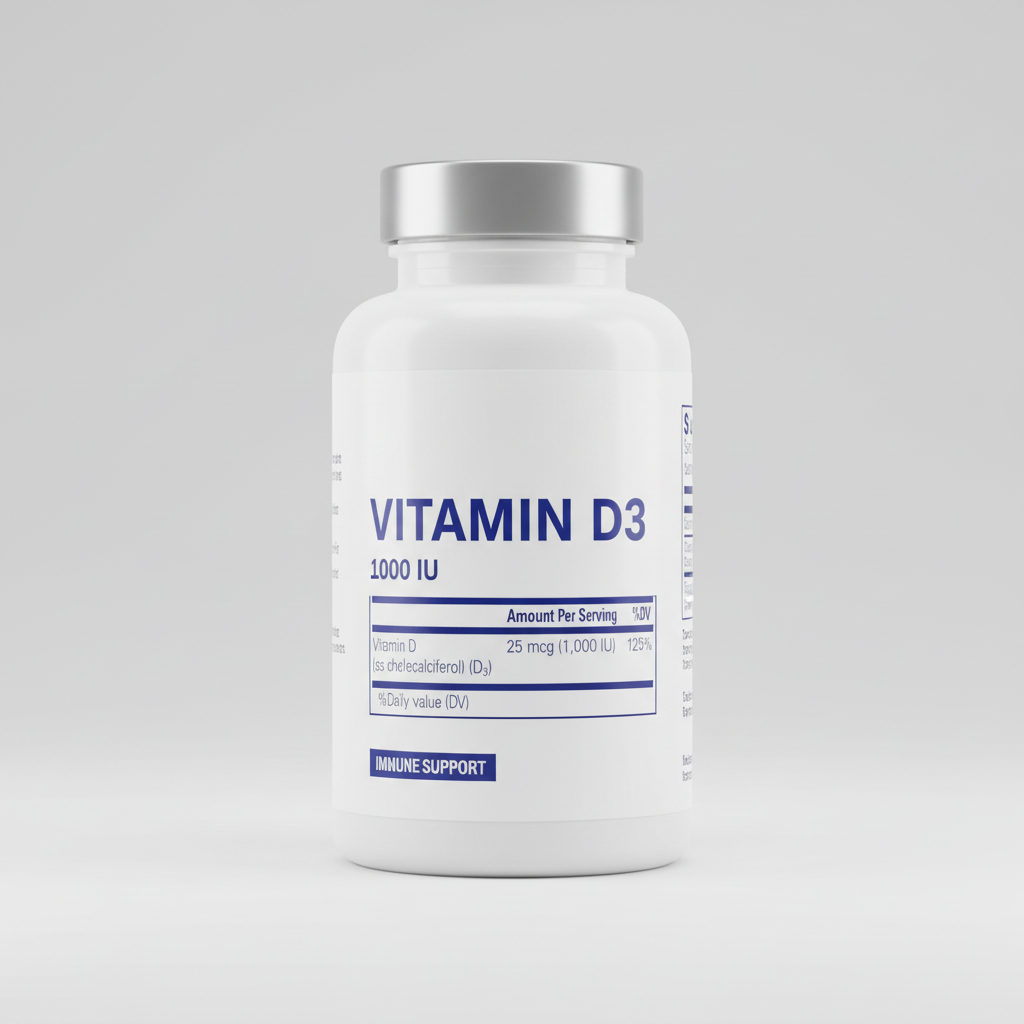 Supplement facts label for a vitamin D supplement capsule