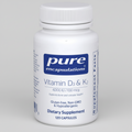 Supplement bottle labeled 'pure encapsulations Vitamin D3 & K2' on a white background