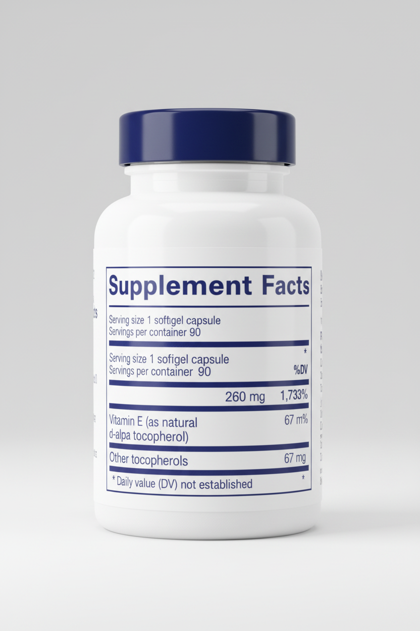 Supplement facts label with detailed nutritional information on a white background