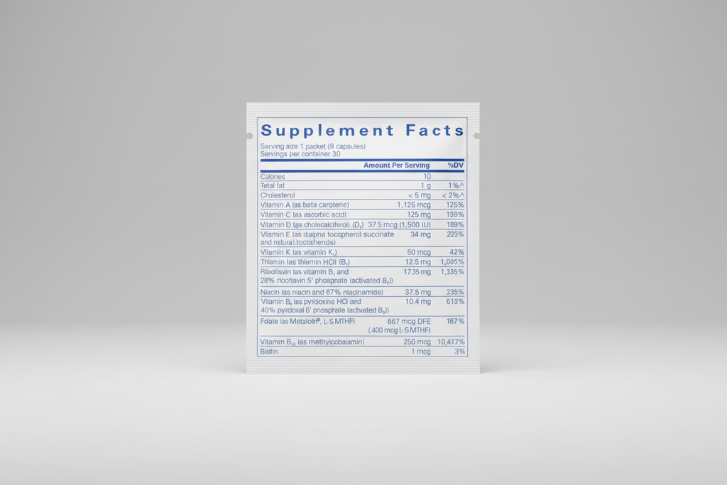 Supplement facts label with detailed nutritional information on a white background