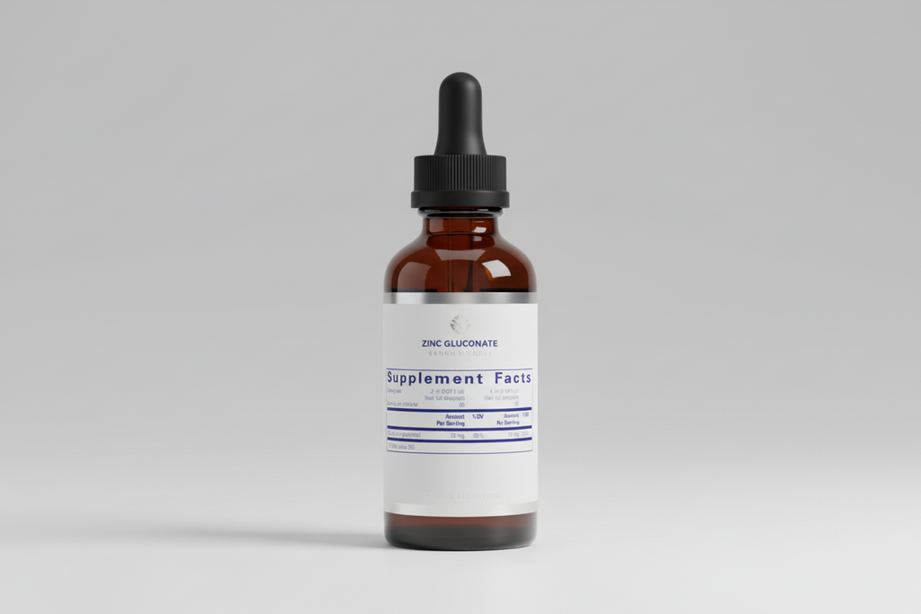 Supplement facts label with detailed information on zinc content and serving sizes.
