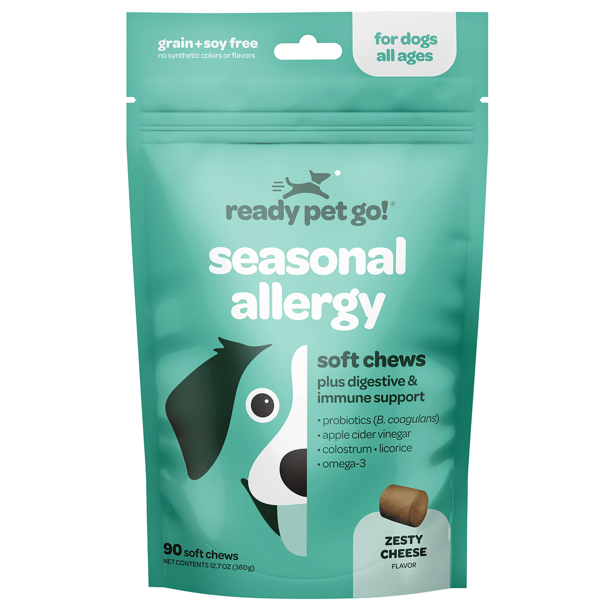 Ready Pet Go Seasonal Allergy zesty cheese 60 soft chews front label