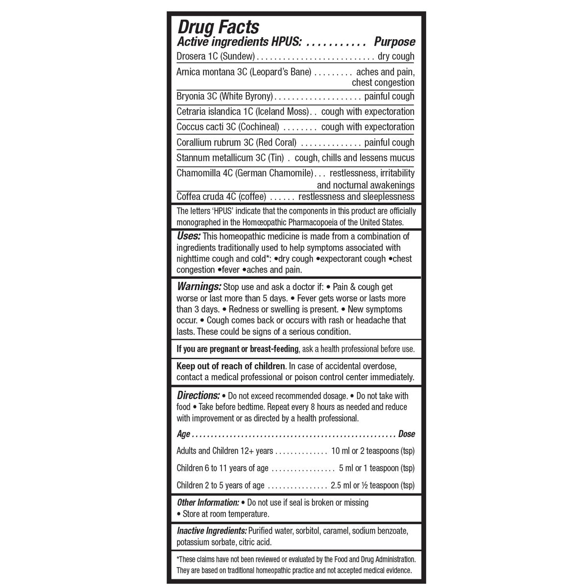 Real Relief Cough & Cold Nighttime Syrup — 3.4 fl oz — manufacturer label
