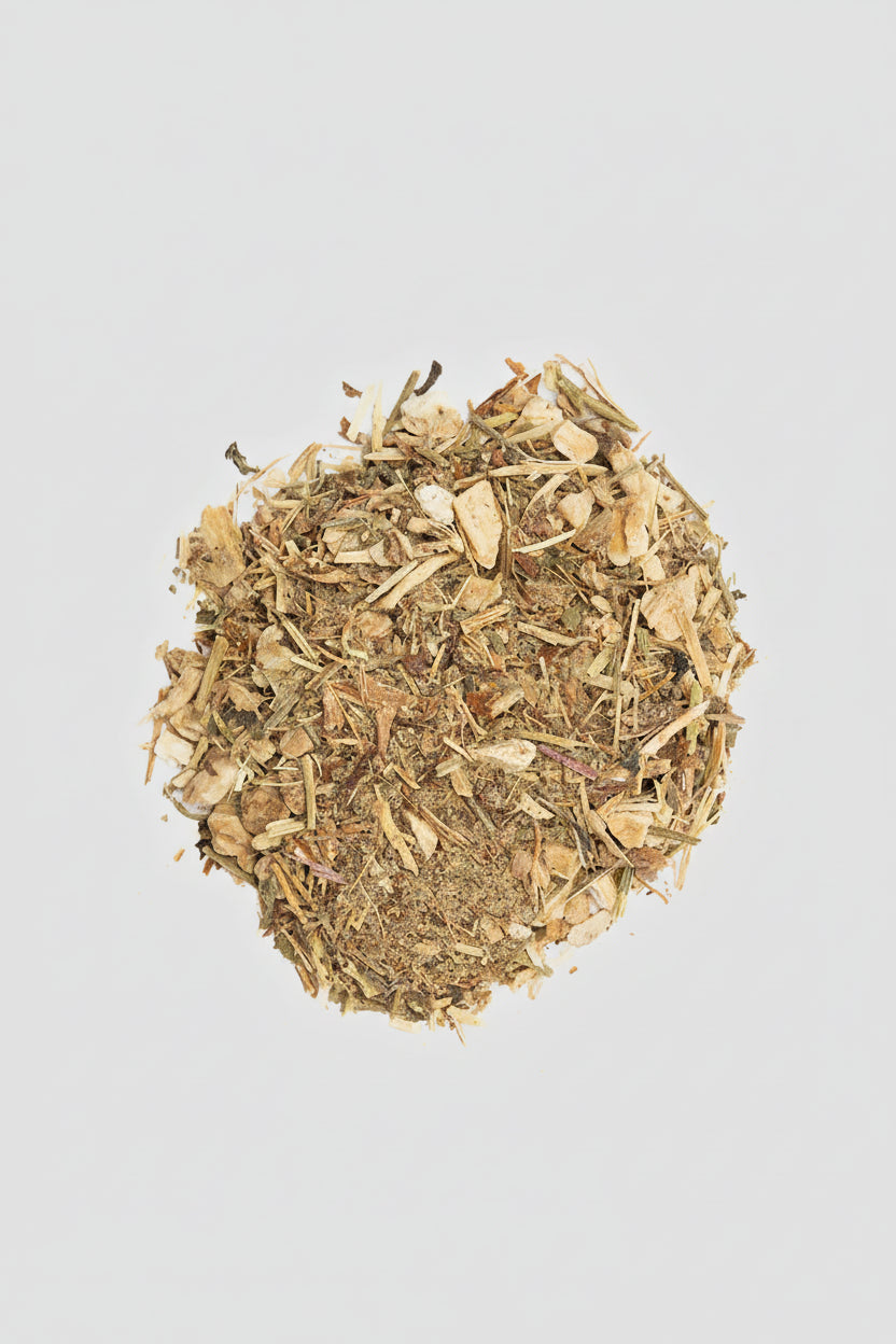 Heap of dried herbs on a white background