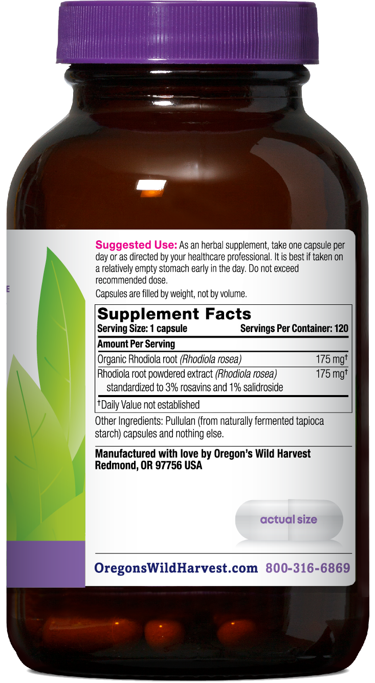 Oregon's Wild Harvest Rhodiola 120 Capsules right side
