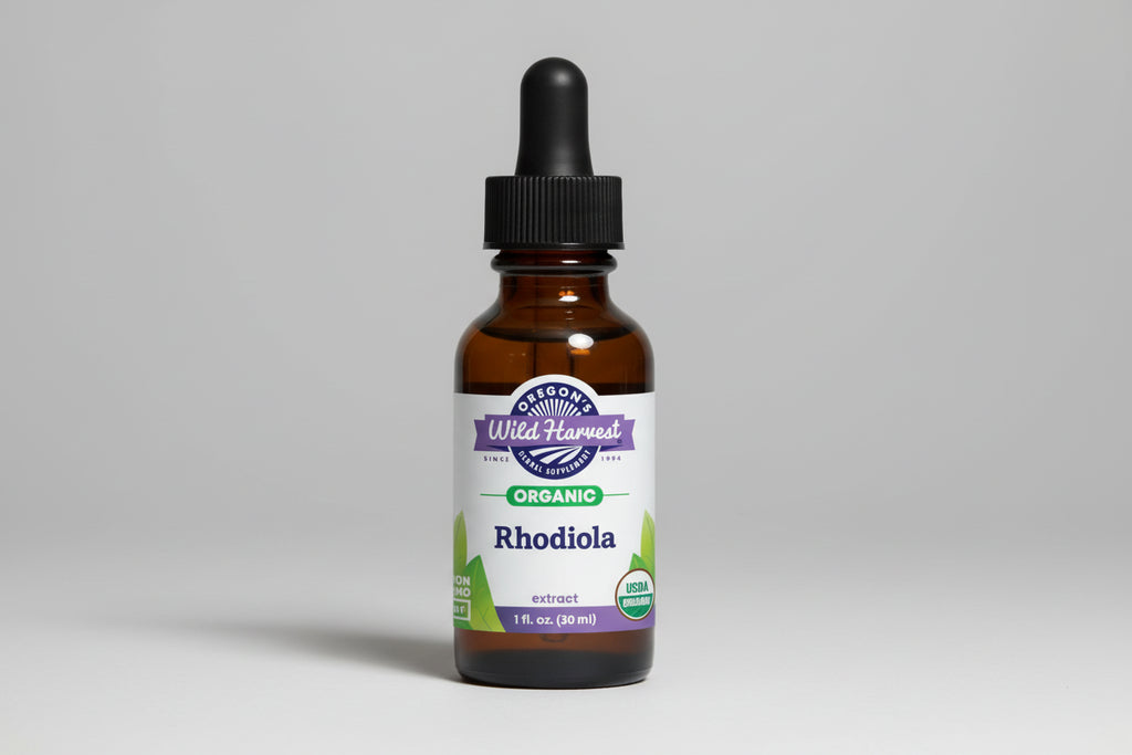 Bottle of Oregon's Wild Harvest Organic Rhodiola extract on a white background