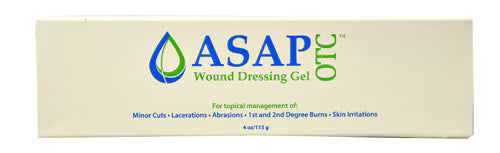 ASAP OTC Wound Dressing Gel packaging on a beige background
