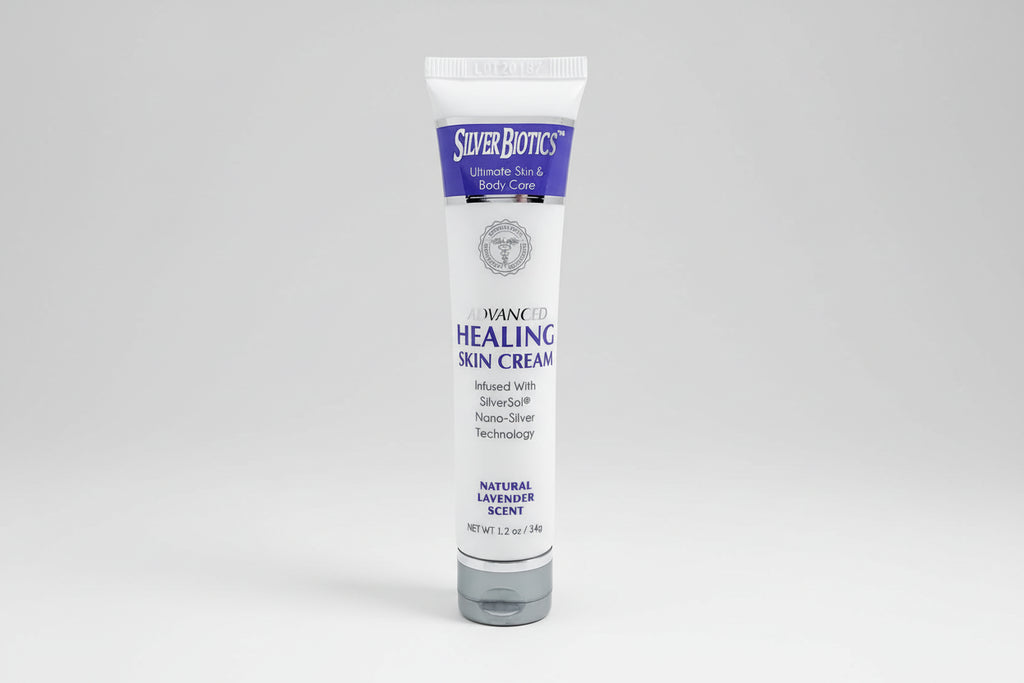 Silver Biotics Advanced Healing Skin Cream tube on a white background