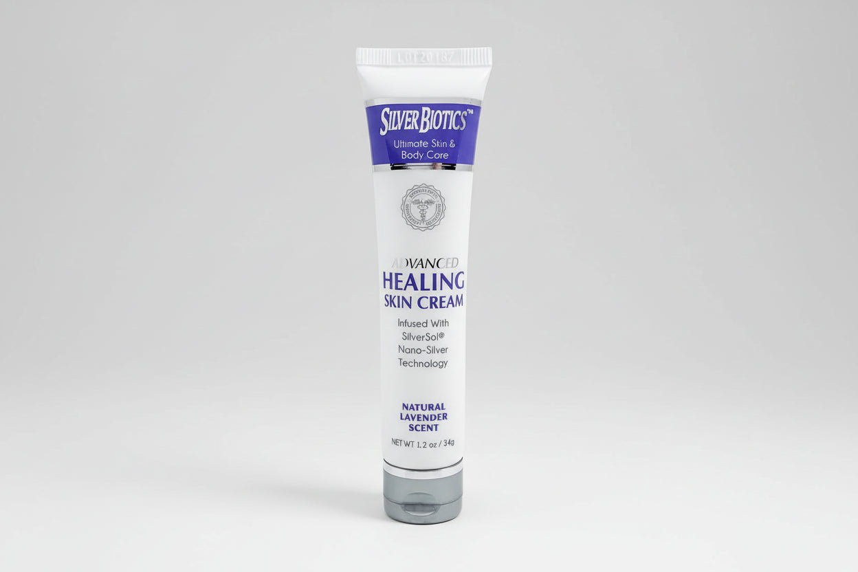 Silver Biotics Advanced Healing Skin Cream tube on a white background