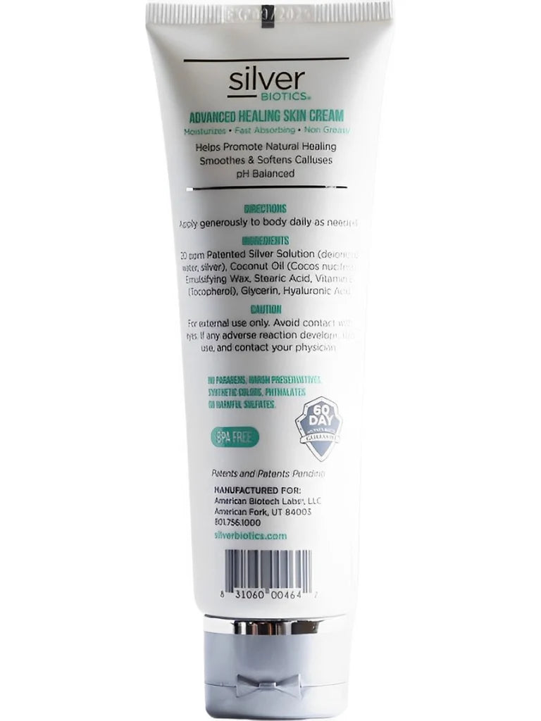 Tube of Silver Biotics Advanced Healing Skin Cream on a white background