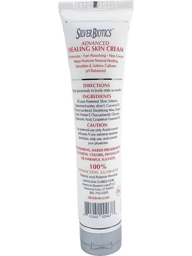 Tube of Silver Biotics Advanced Healing Skin Cream on a white background