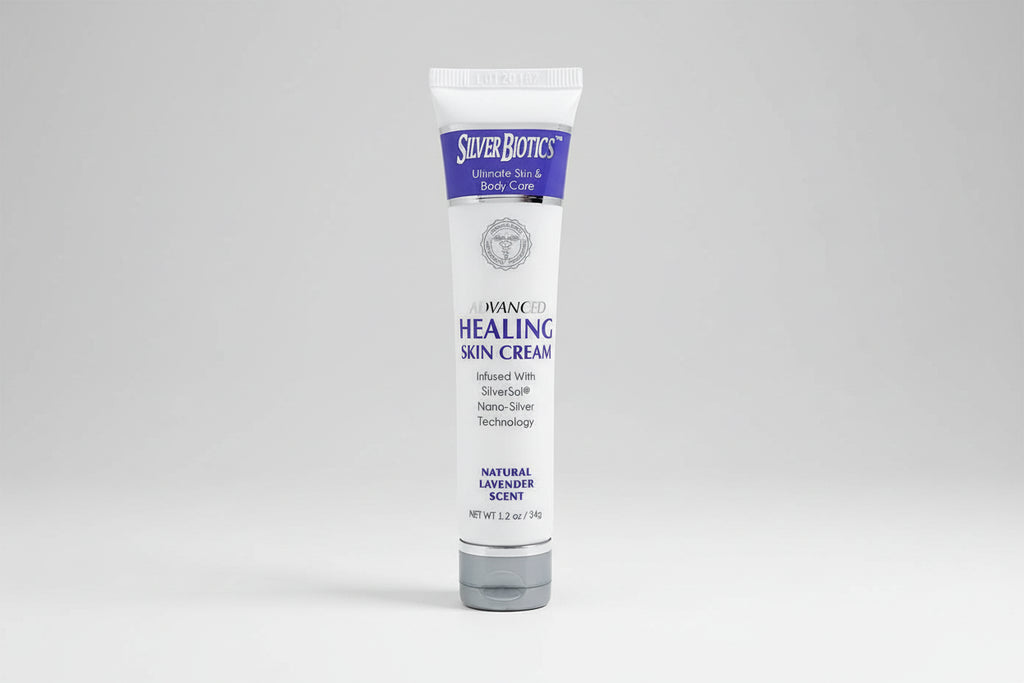 Silver Biotics Advanced Healing Skin Cream tube on a white background