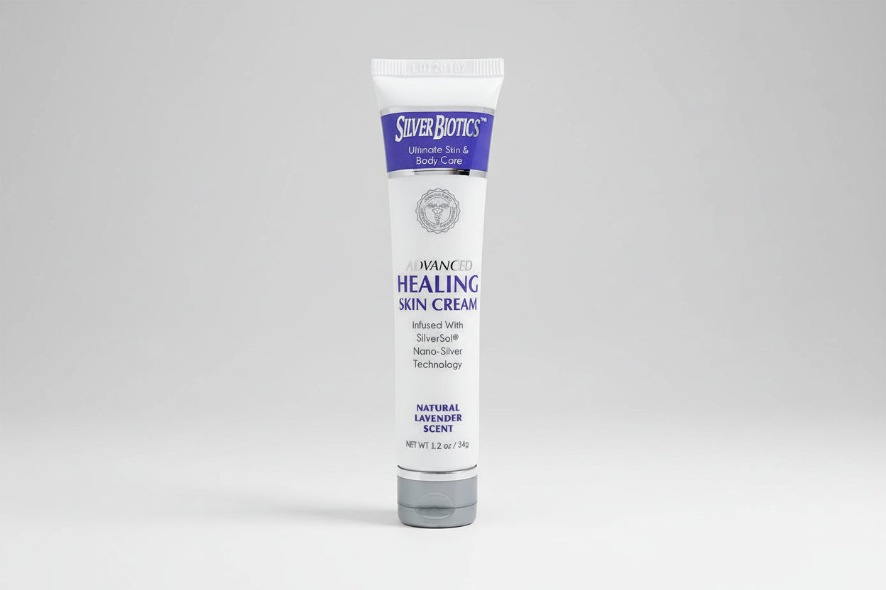 Silver Biotics Advanced Healing Skin Cream tube on a white background