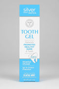Box of Silver Biotics Tooth Gel with blue and white design on a white background