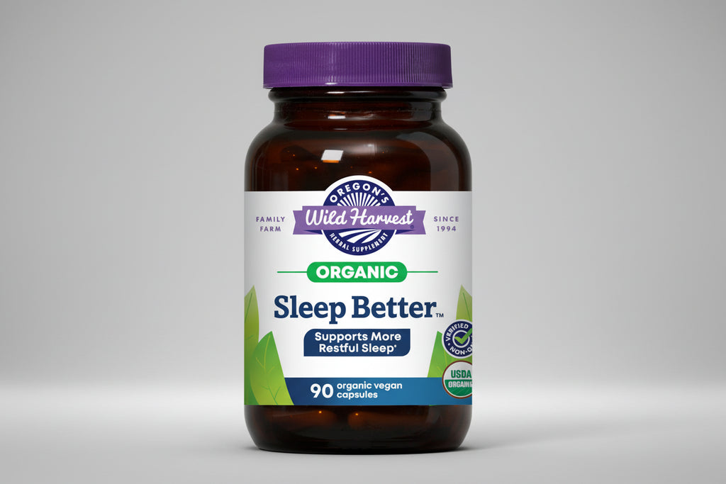 Oregon's Wild Harvest Sleep Better supplement bottle with purple cap