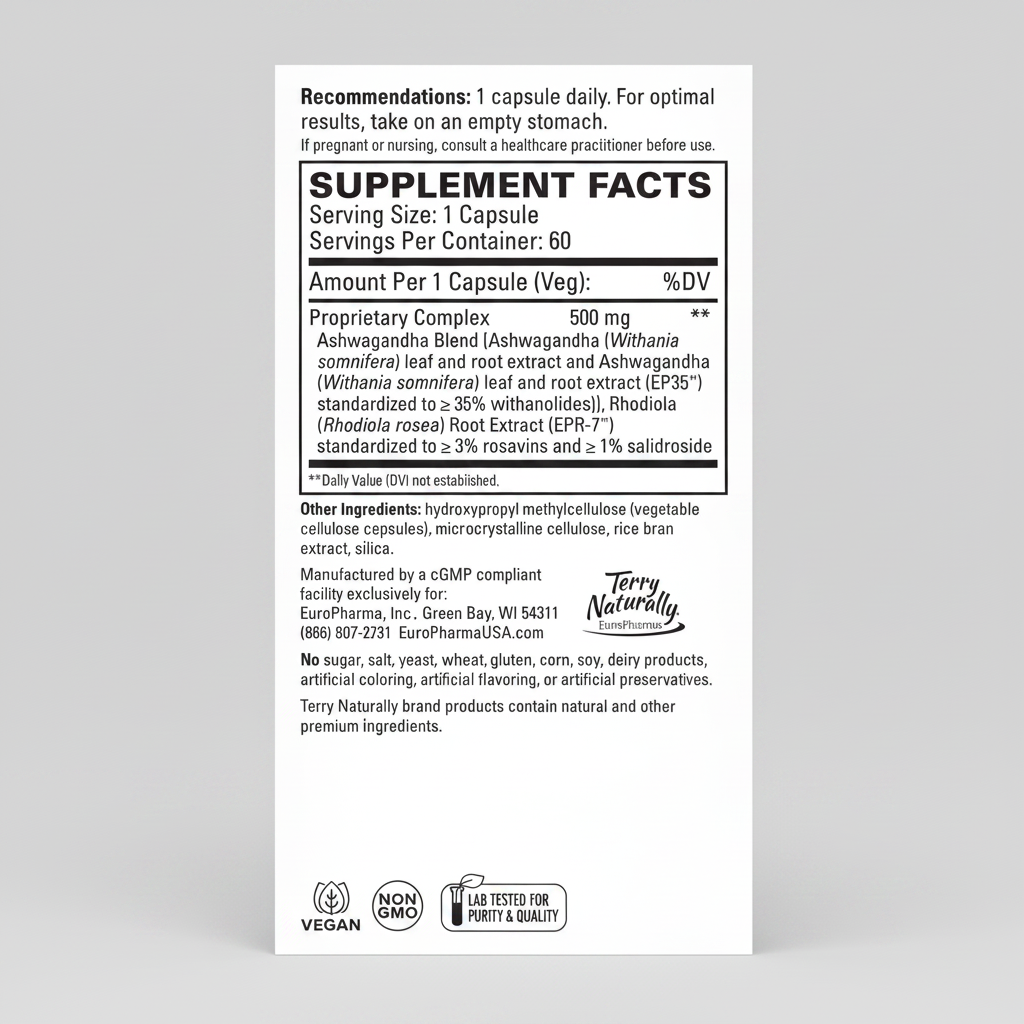 Supplement label with detailed ingredient information on a white background