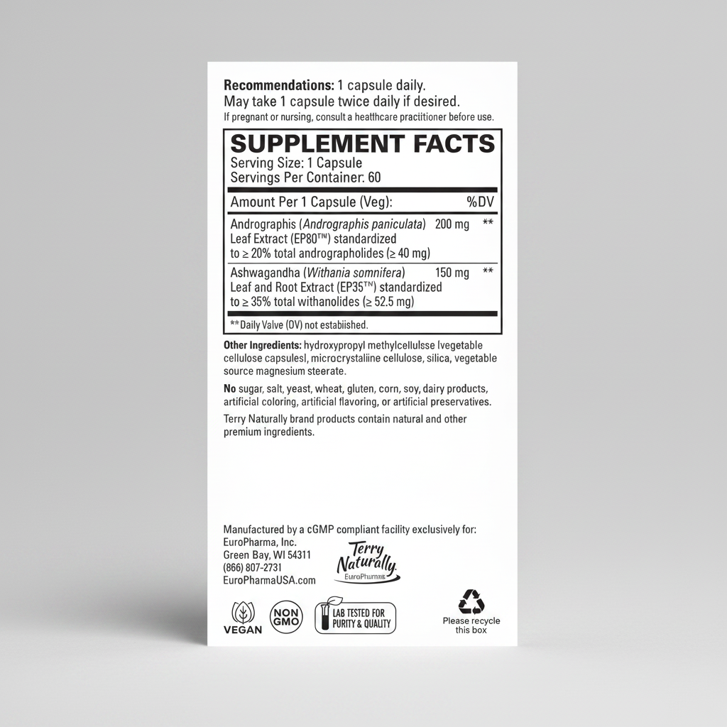 Supplement label with detailed ingredient information on a green background