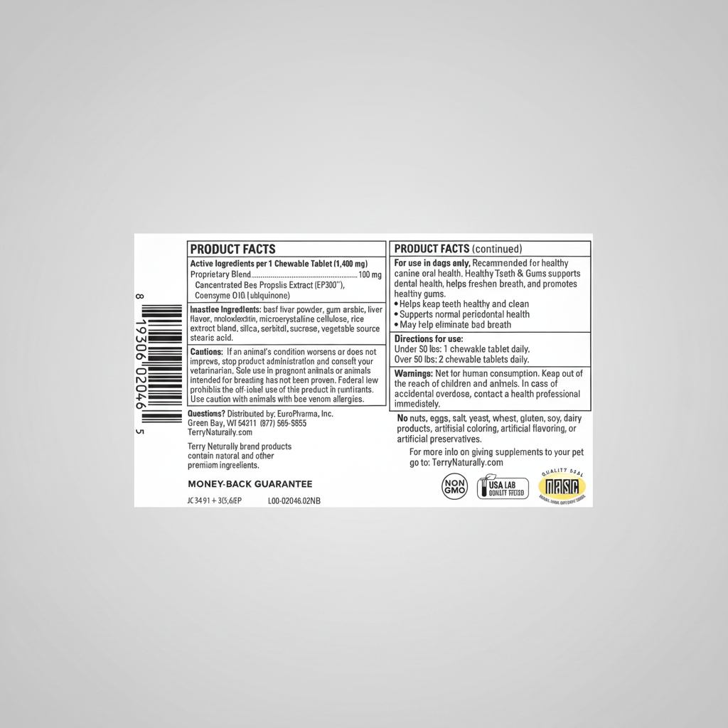 Back label of a supplement container with product facts and ingredients listed.