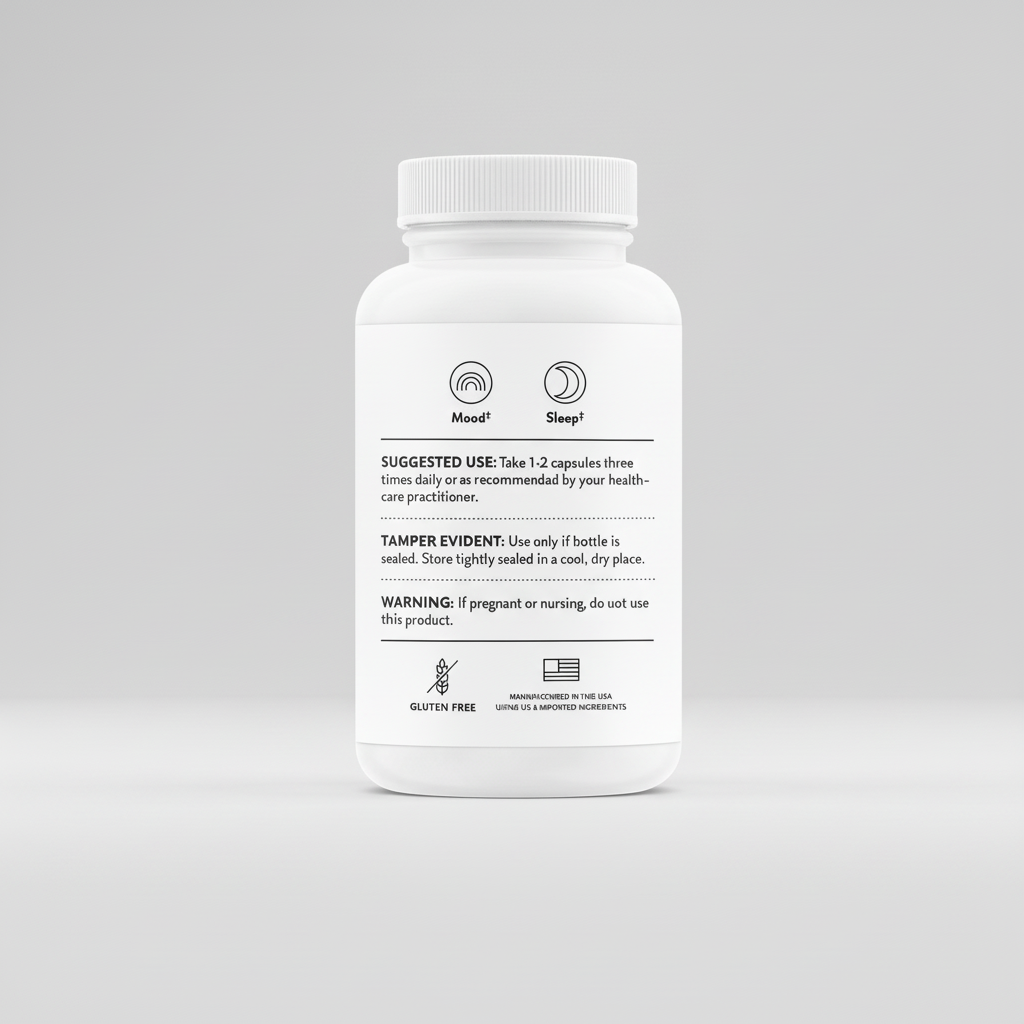 White supplement bottle with label on a black background