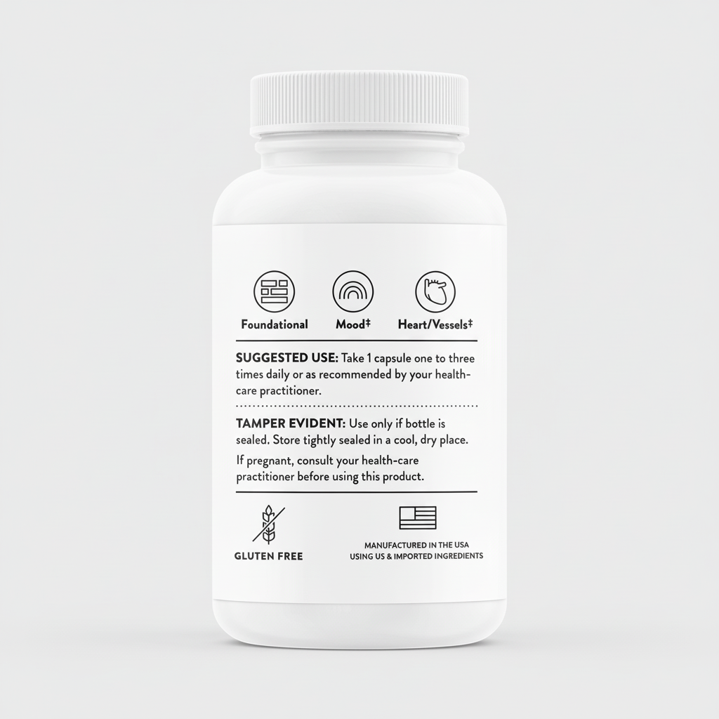 White supplement bottle with label on a black background