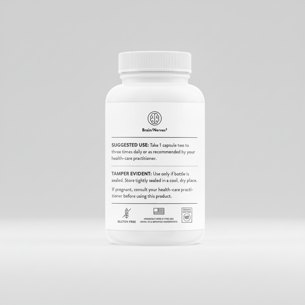 White supplement bottle with label on a black background