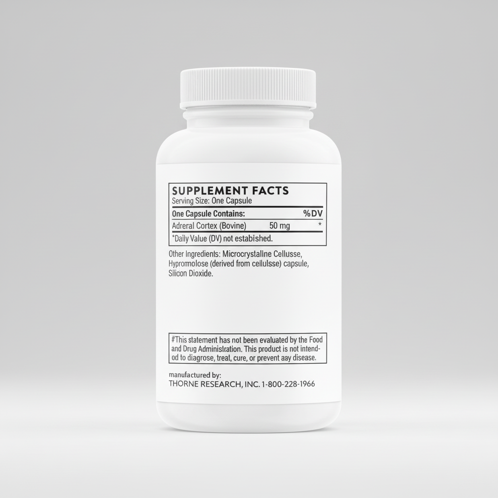 White supplement bottle with label on a black background