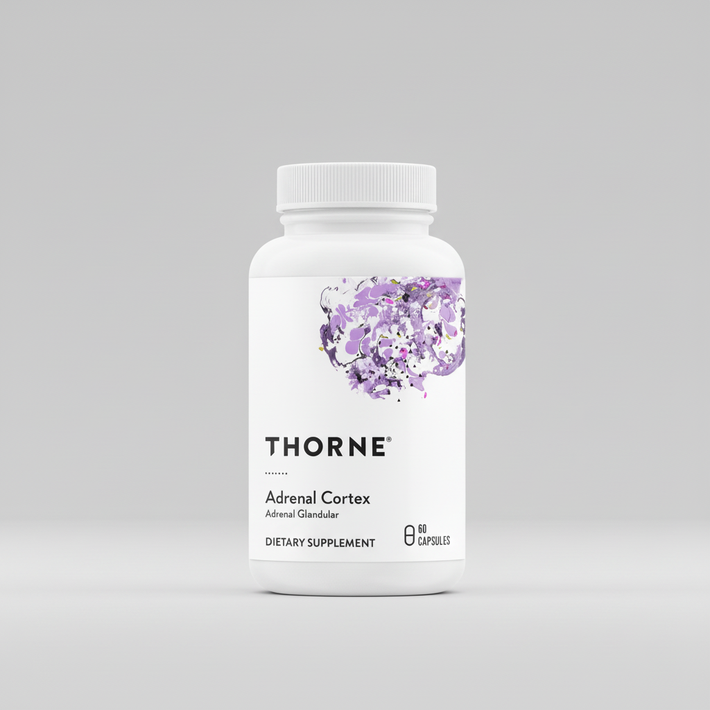 Thorne Adrenal Cortex dietary supplement bottle on a white background