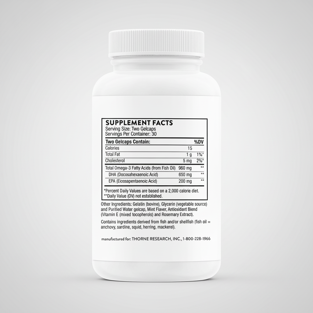 Supplement bottle with label on a white background