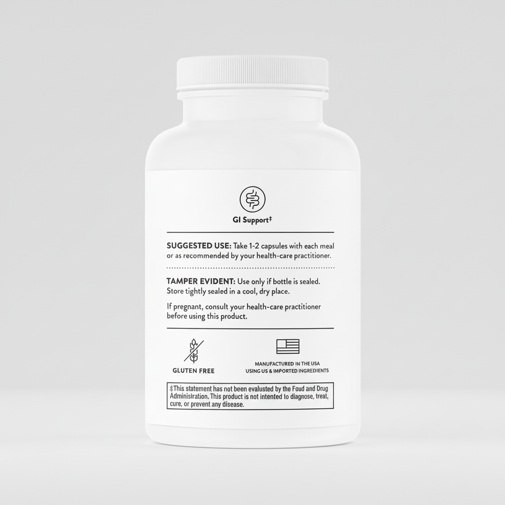 White supplement bottle with label on a black background