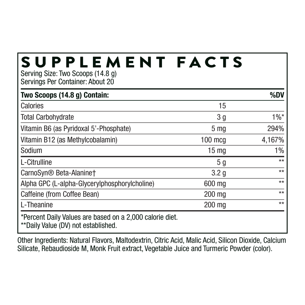 Supplement facts label for a product with various nutrients listed.