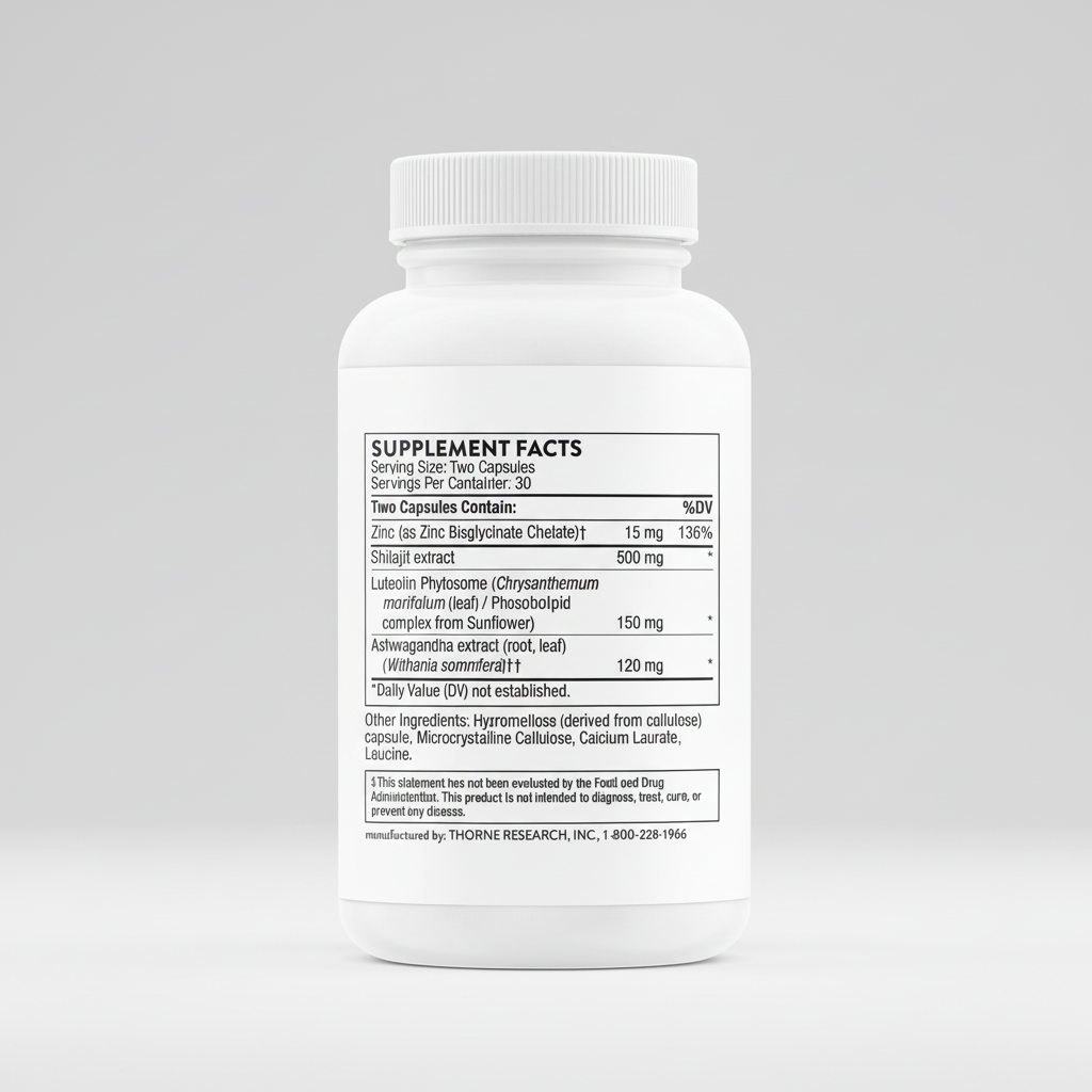 Supplement bottle with label on a white background