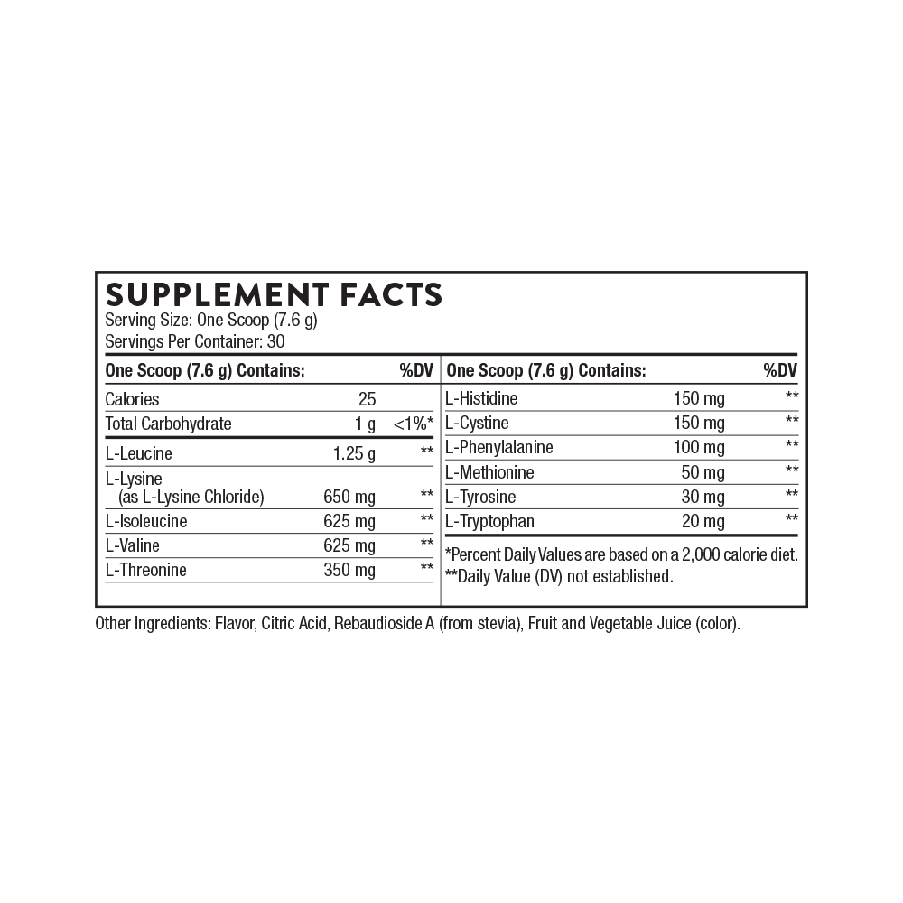 Supplement facts label with detailed nutritional information on a white background