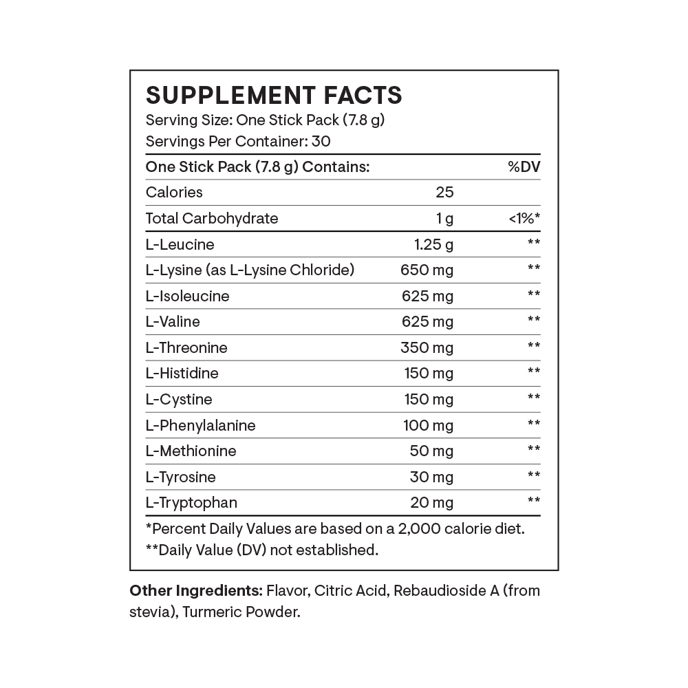 Supplement facts label for a product with detailed nutritional information.