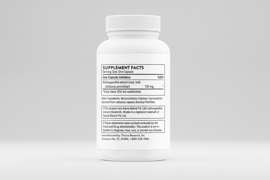 Supplement bottle with label on a white background
