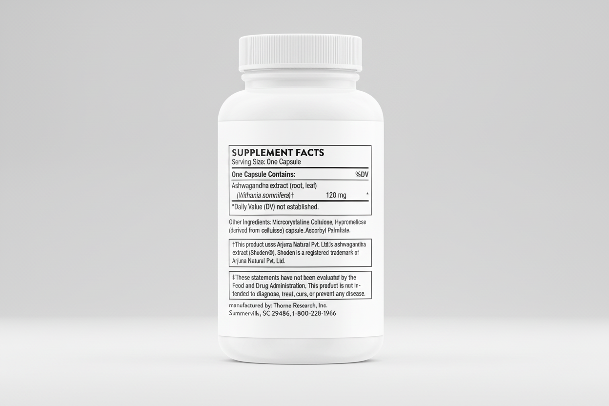 Supplement bottle with label on a white background