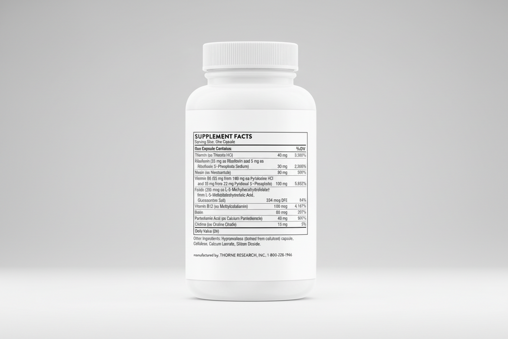 Supplement bottle with label on a black background